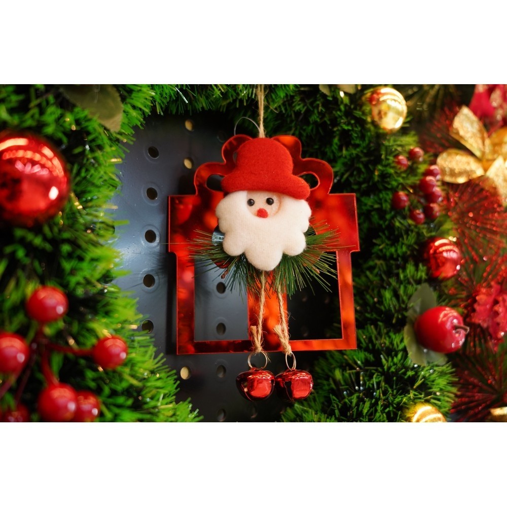 Ornament brad, Cadou cu clopotei, Rosu, Lucios, 15*20CM, Acril, Interior/ Exterior