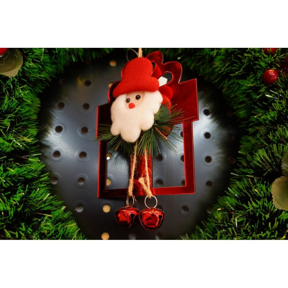 Ornament brad, Cadou cu clopotei, Rosu, Lucios, 15*20CM, Acril, Interior/ Exterior