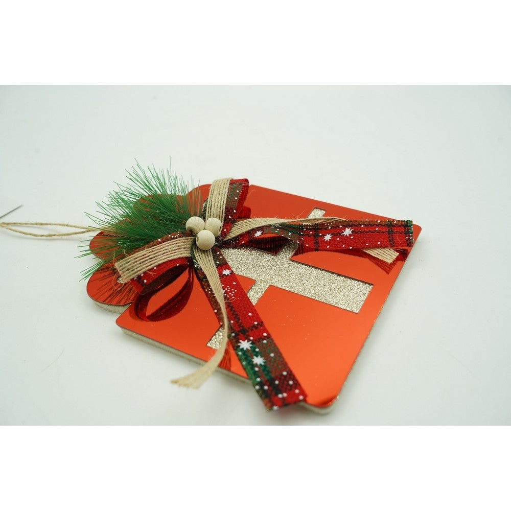 Ornament brad, Cadou, Rosu, Lucios, 15*15CM, Acril, Interior/ Exterior