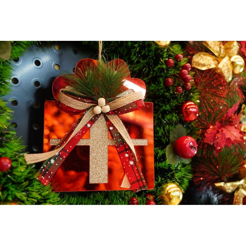 Ornament brad, Cadou, Rosu, Lucios, 15*15CM, Acril, Interior/ Exterior