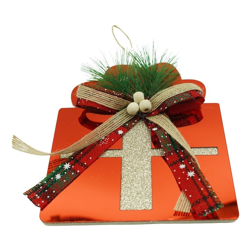 Ornament brad, Cadou, Rosu, Lucios, 15*15CM, Acril, Interior/ Exterior