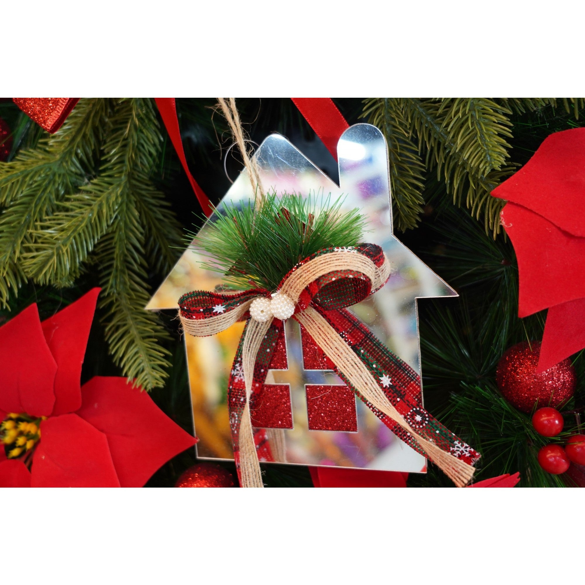 Ornament brad, Casa, Argintiu, Lucios, 14*17CM, Acril, Interior/ Exterior