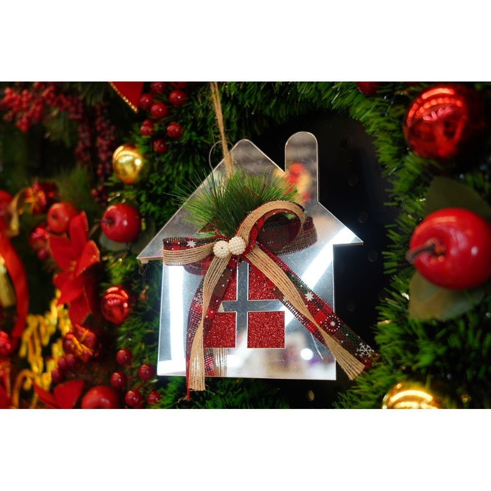 Ornament brad, Casa, Argintiu, Lucios, 14*17CM, Acril, Interior/ Exterior