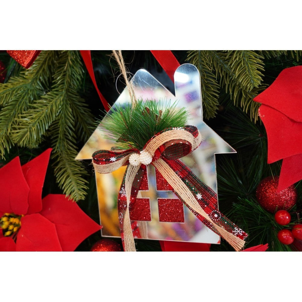 Ornament brad, Casa, Argintiu, Lucios, 14*17CM, Acril, Interior/ Exterior