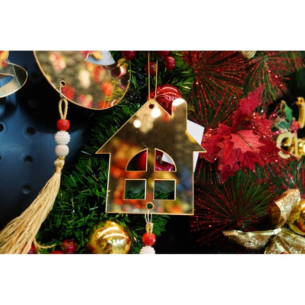 Ornament brad, Casa, Auriu, Lucios, 10*25CM, Acril, Interior/ Exterior