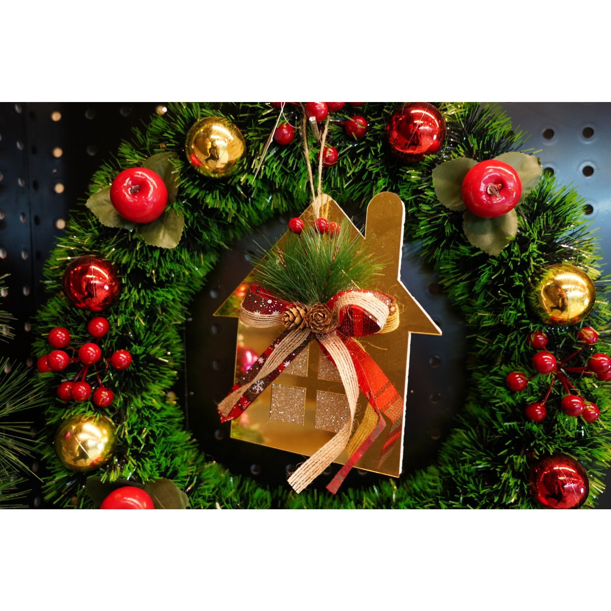 Ornament brad, Casa, Auriu, Lucios, 16*17CM, Acril, Interior/ Exterior