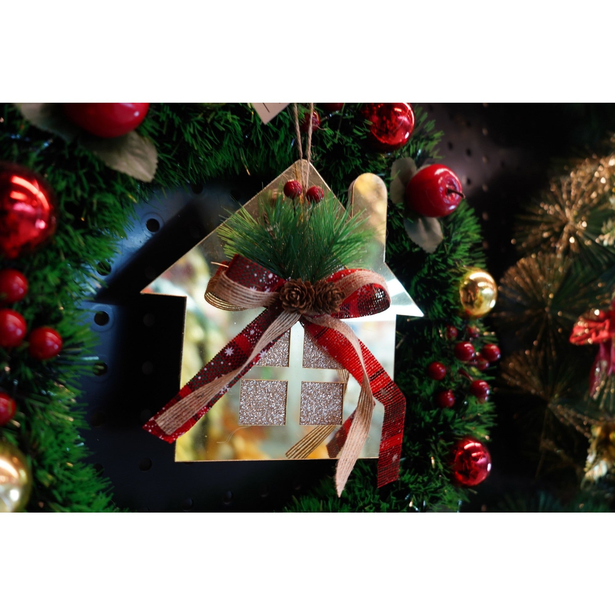 Ornament brad, Casa, Auriu, Lucios, 16*17CM, Acril, Interior/ Exterior