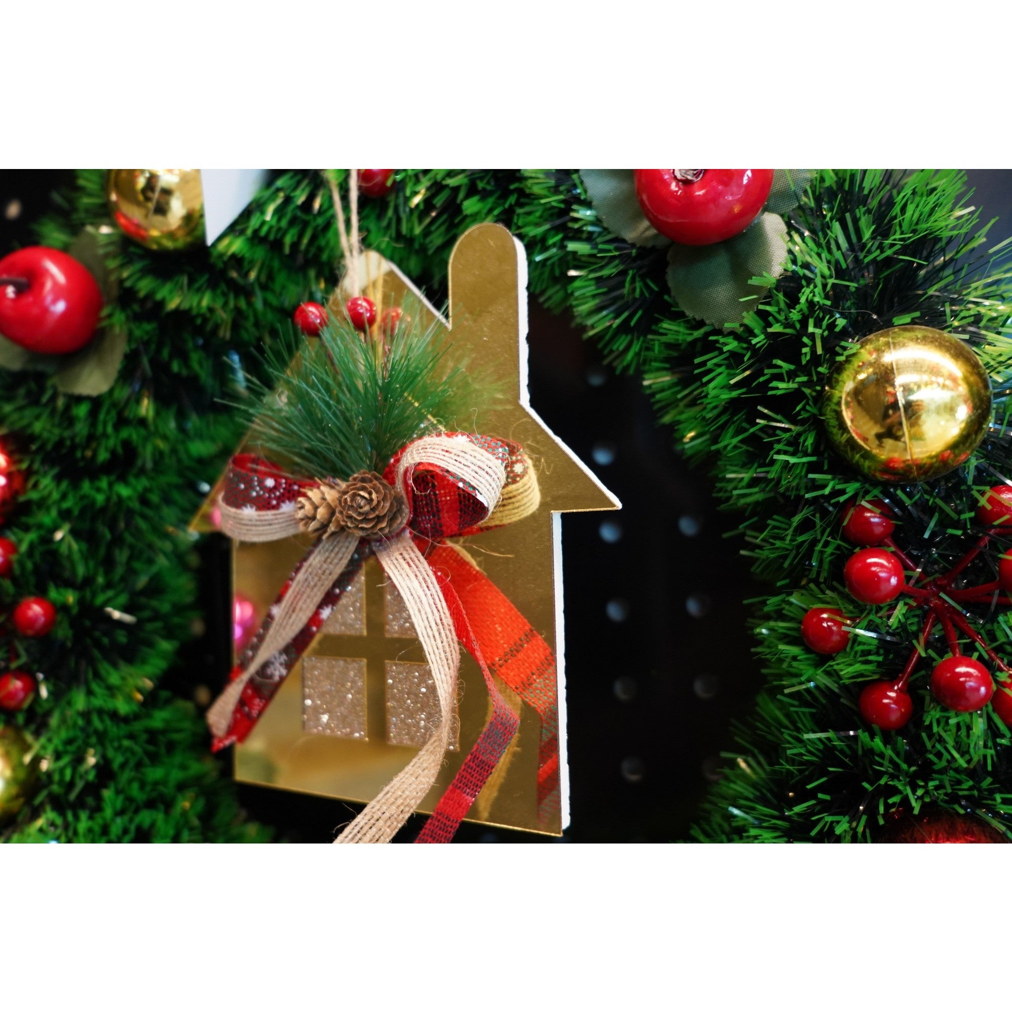 Ornament brad, Casa, Auriu, Lucios, 16*17CM, Acril, Interior/ Exterior