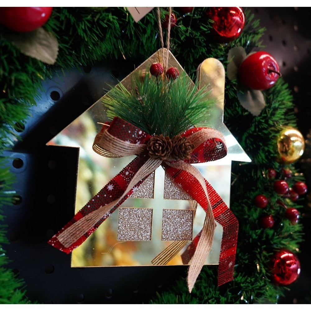 Ornament brad, Casa, Auriu, Lucios, 16*17CM, Acril, Interior/ Exterior