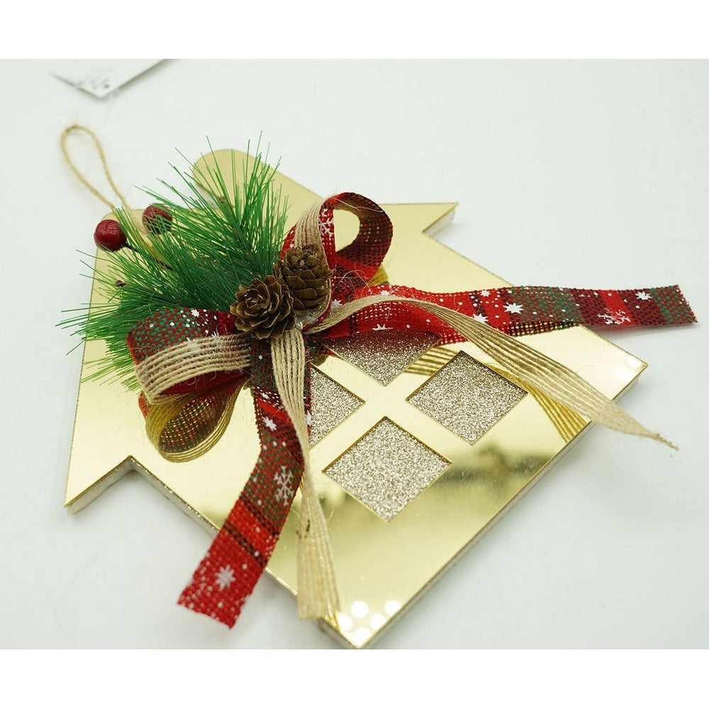 Ornament brad, Casa, Auriu, Lucios, 16*17CM, Acril, Interior/ Exterior