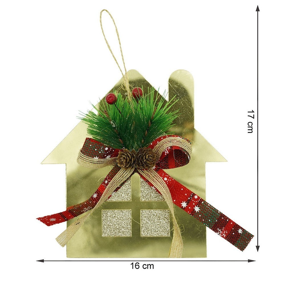 Ornament brad, Casa, Auriu, Lucios, 16*17CM, Acril, Interior/ Exterior