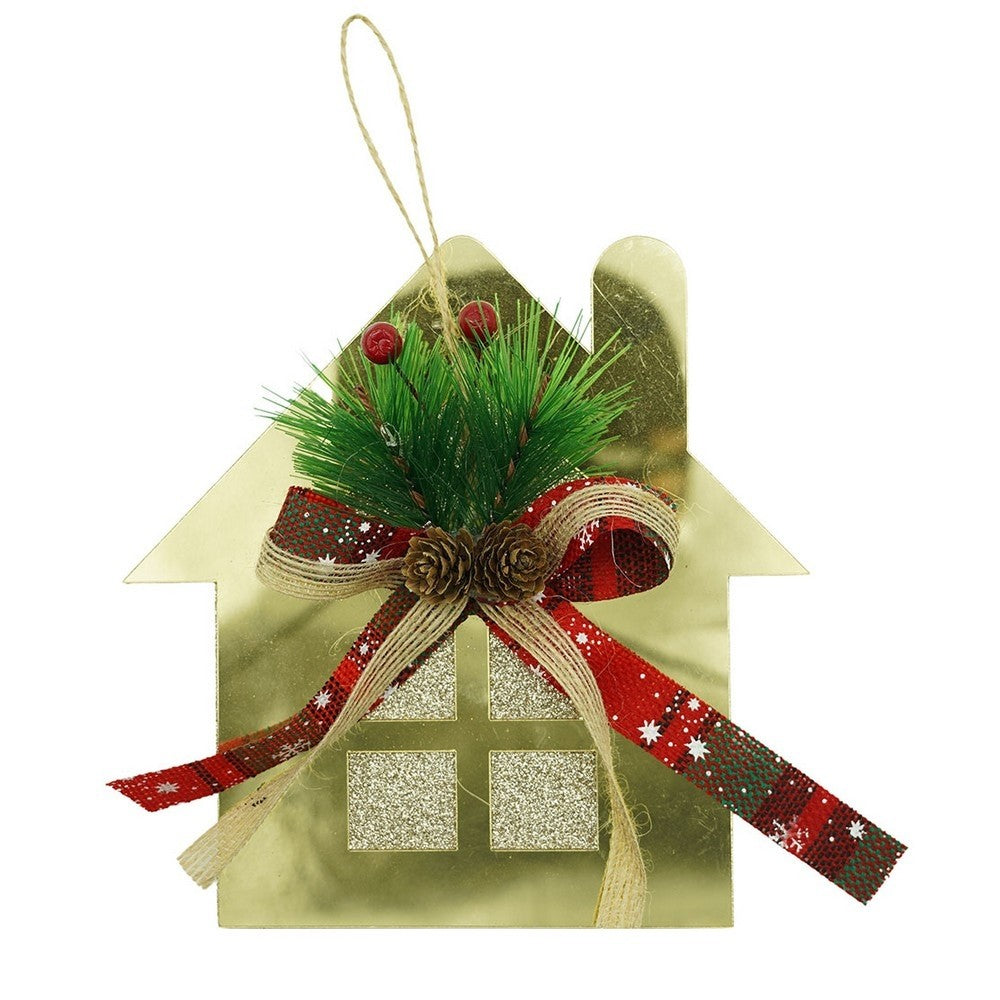 Ornament brad, Casa, Auriu, Lucios, 16*17CM, Acril, Interior/ Exterior