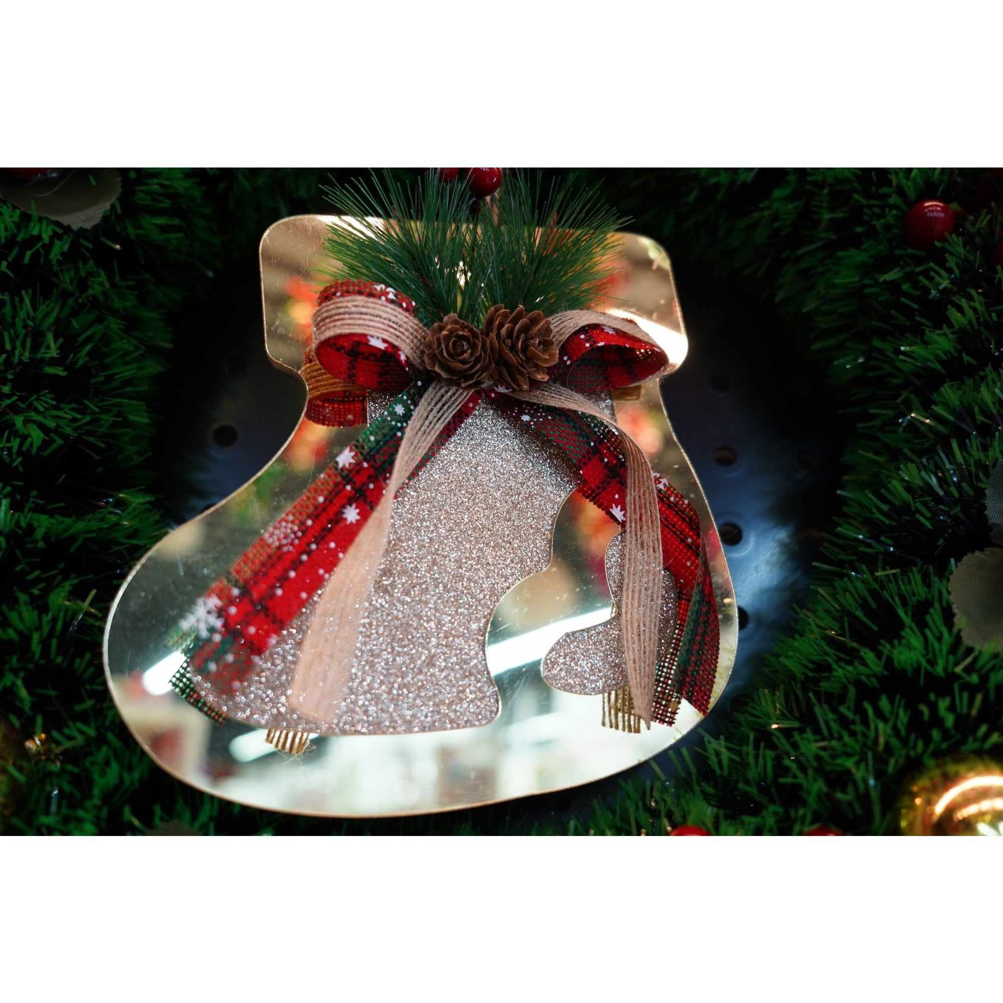 Ornament brad, Ciorap, Auriu, Lucios, 17*17CM, Acril, Interior/ Exterior
