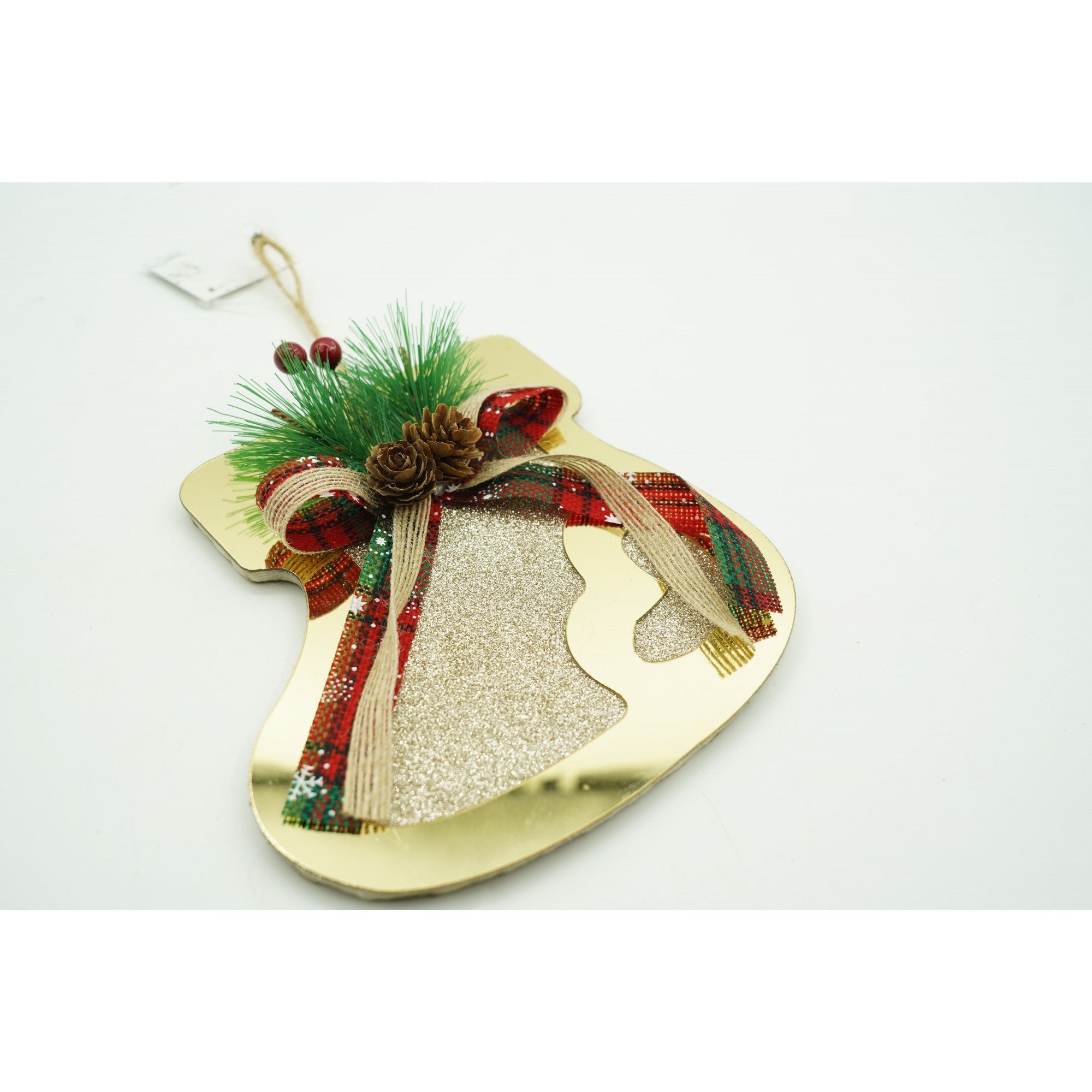 Ornament brad, Ciorap, Auriu, Lucios, 17*17CM, Acril, Interior/ Exterior