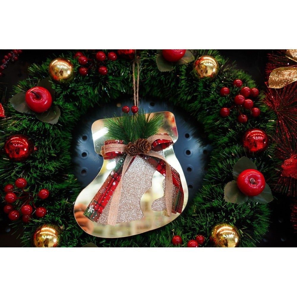 Ornament brad, Ciorap, Auriu, Lucios, 17*17CM, Acril, Interior/ Exterior