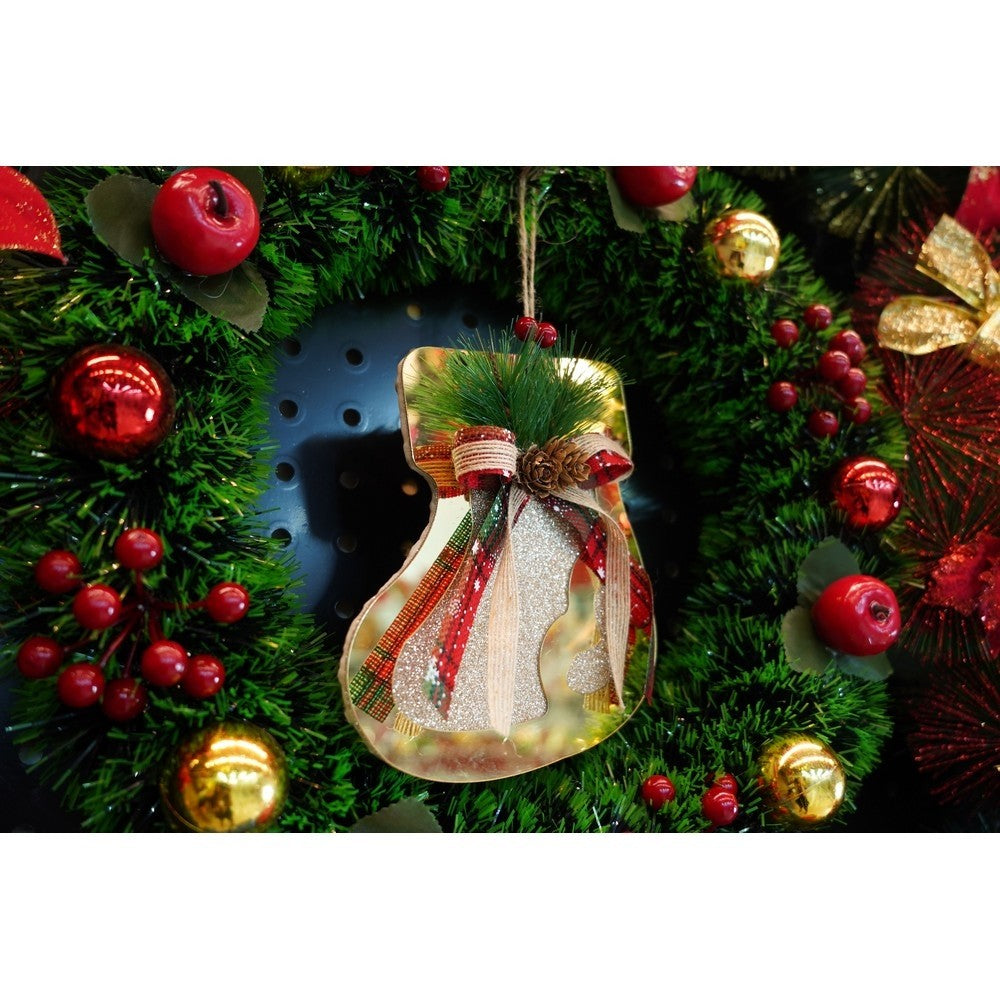 Ornament brad, Ciorap, Auriu, Lucios, 17*17CM, Acril, Interior/ Exterior