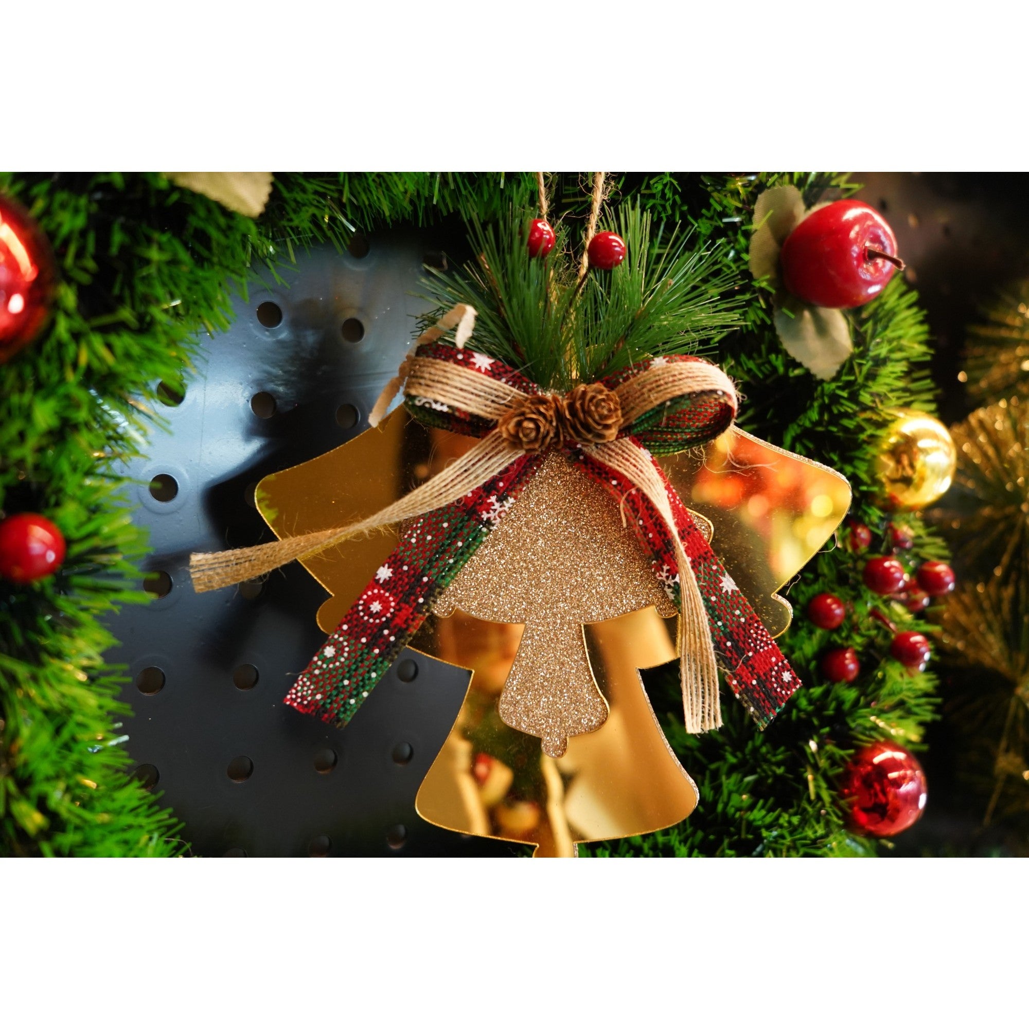Ornament brad, Clopotei, Auriu, Lucios, 16*17CM, Acril, Interior/ Exterior