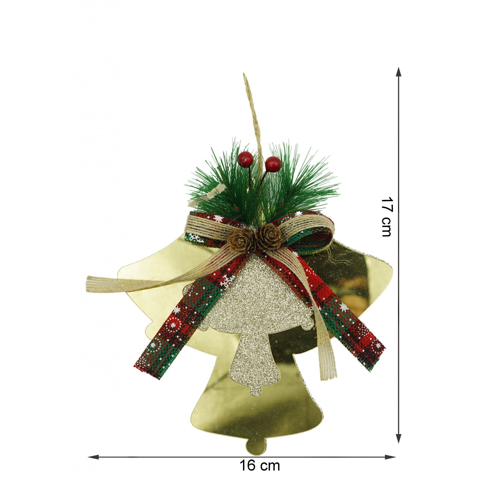 Ornament brad, Clopotei, Auriu, Lucios, 16*17CM, Acril, Interior/ Exterior