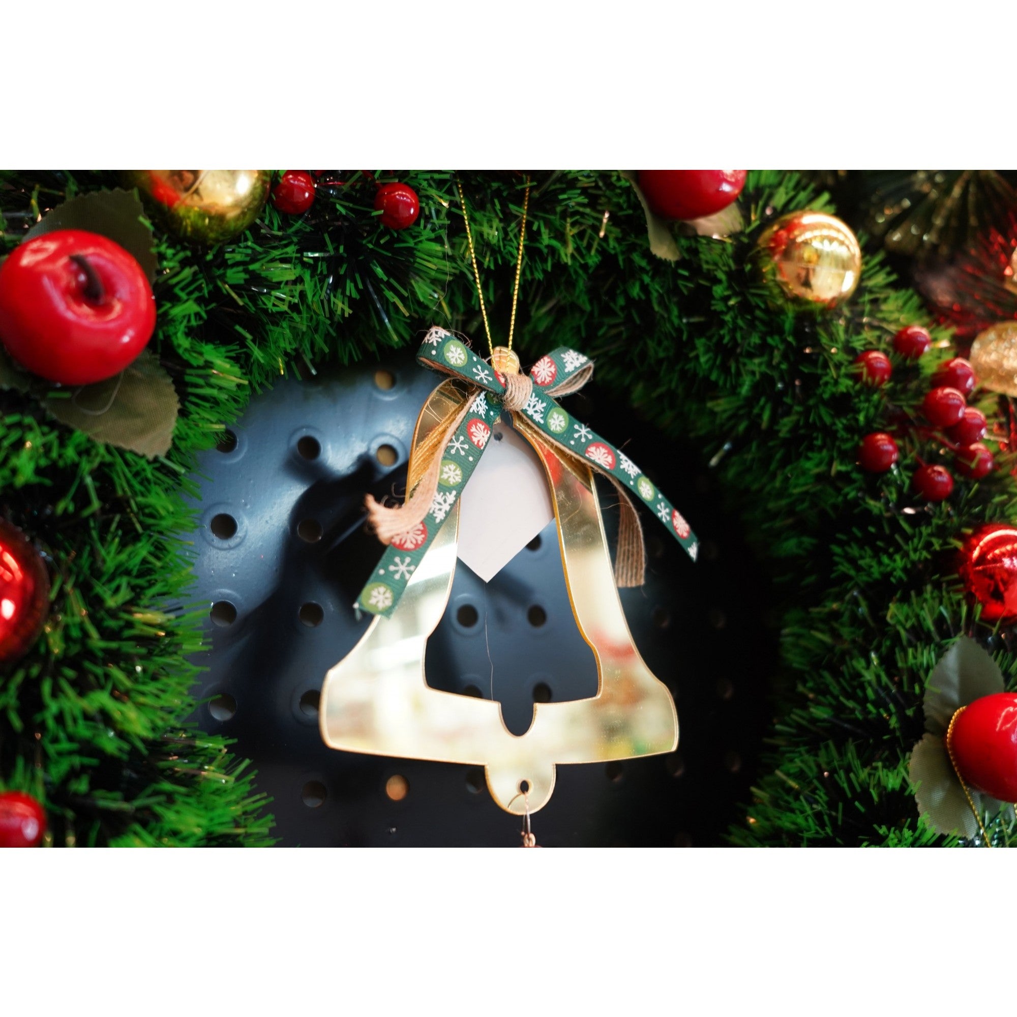 Ornament brad, Clopotel, Auriu, Lucios, 14*28CM, Acril, Interior/ Exterior