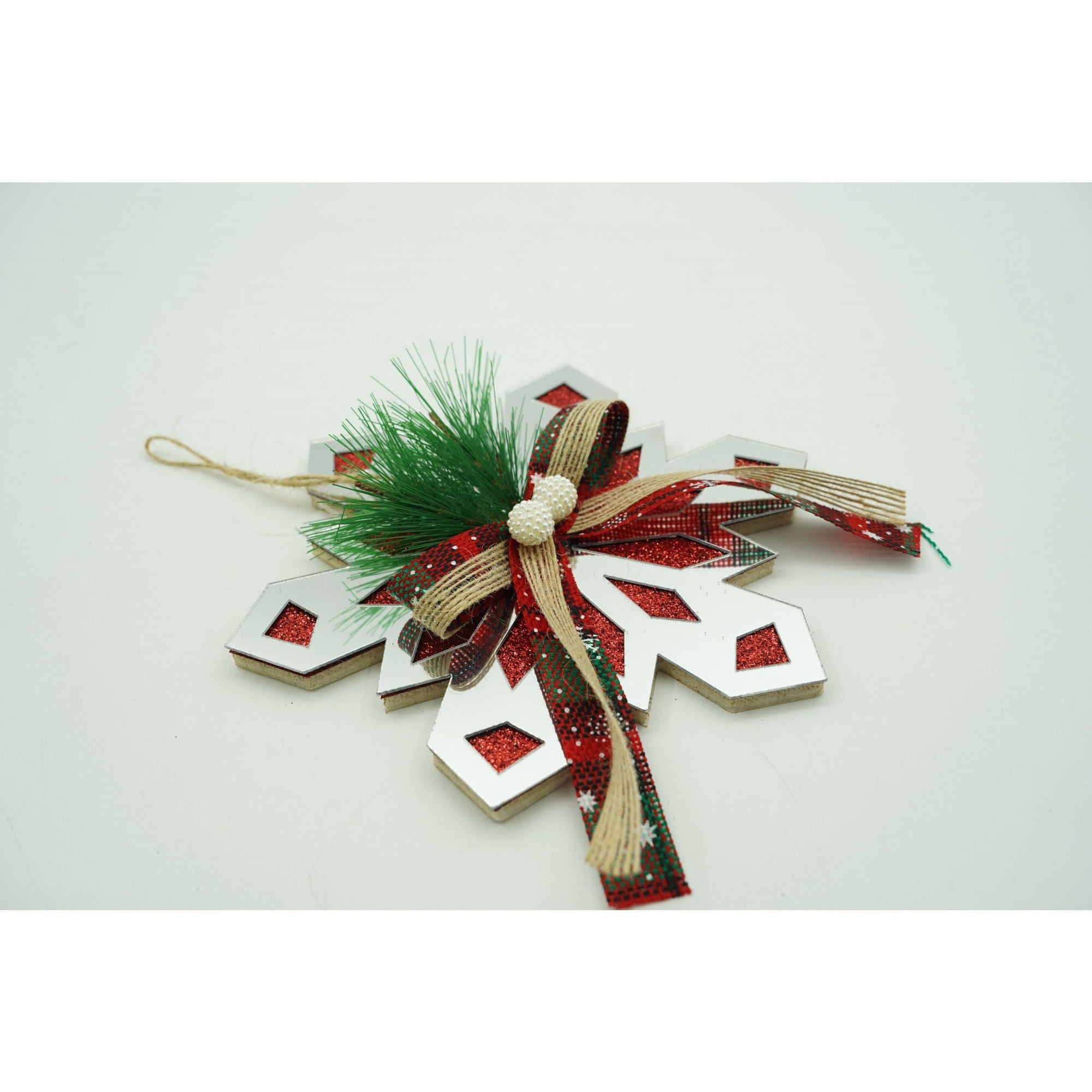 Ornament brad, Fulg de nea, Argintiu, Lucios, 14*15CM, Acril, Interior/ Exterior