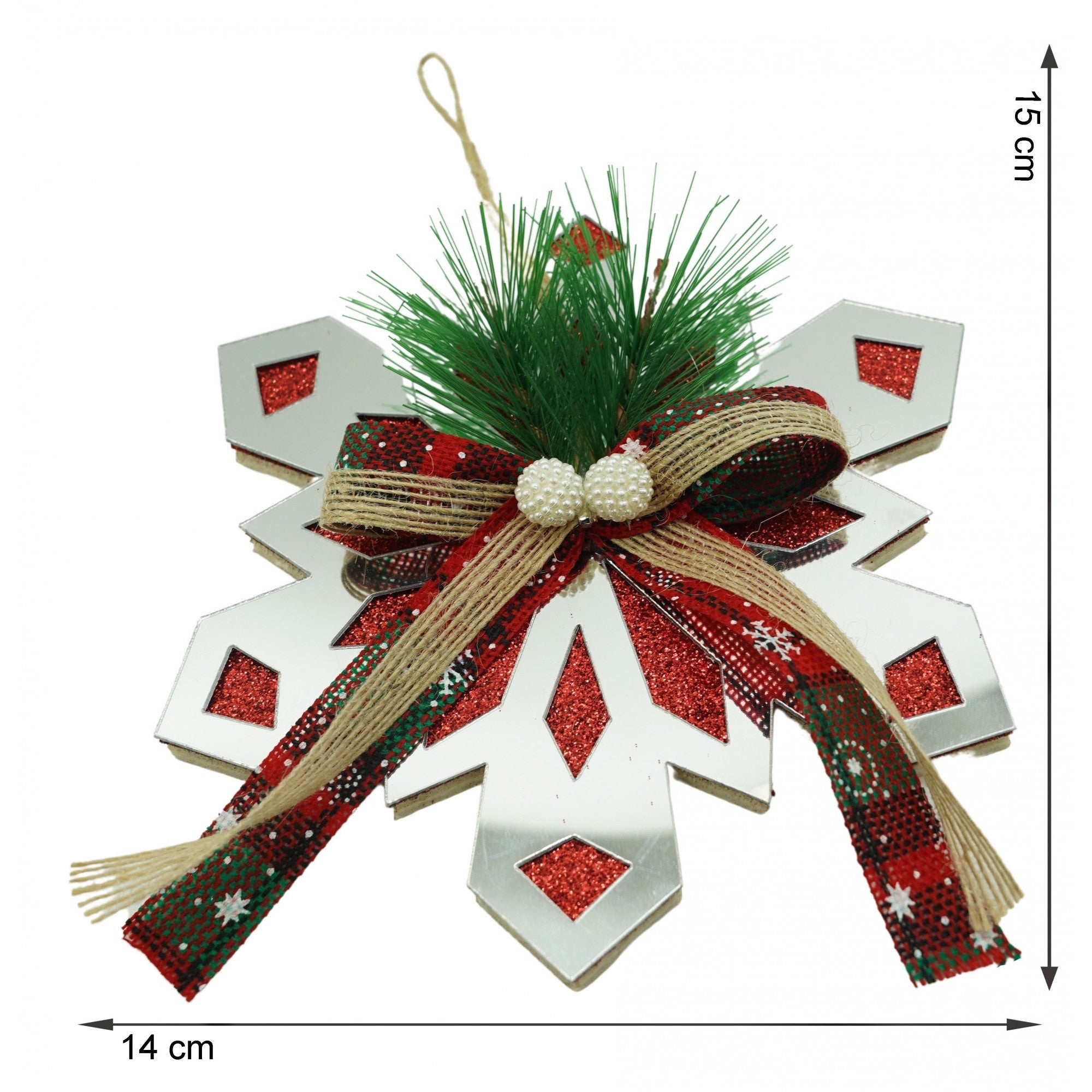 Ornament brad, Fulg de nea, Argintiu, Lucios, 14*15CM, Acril, Interior/ Exterior