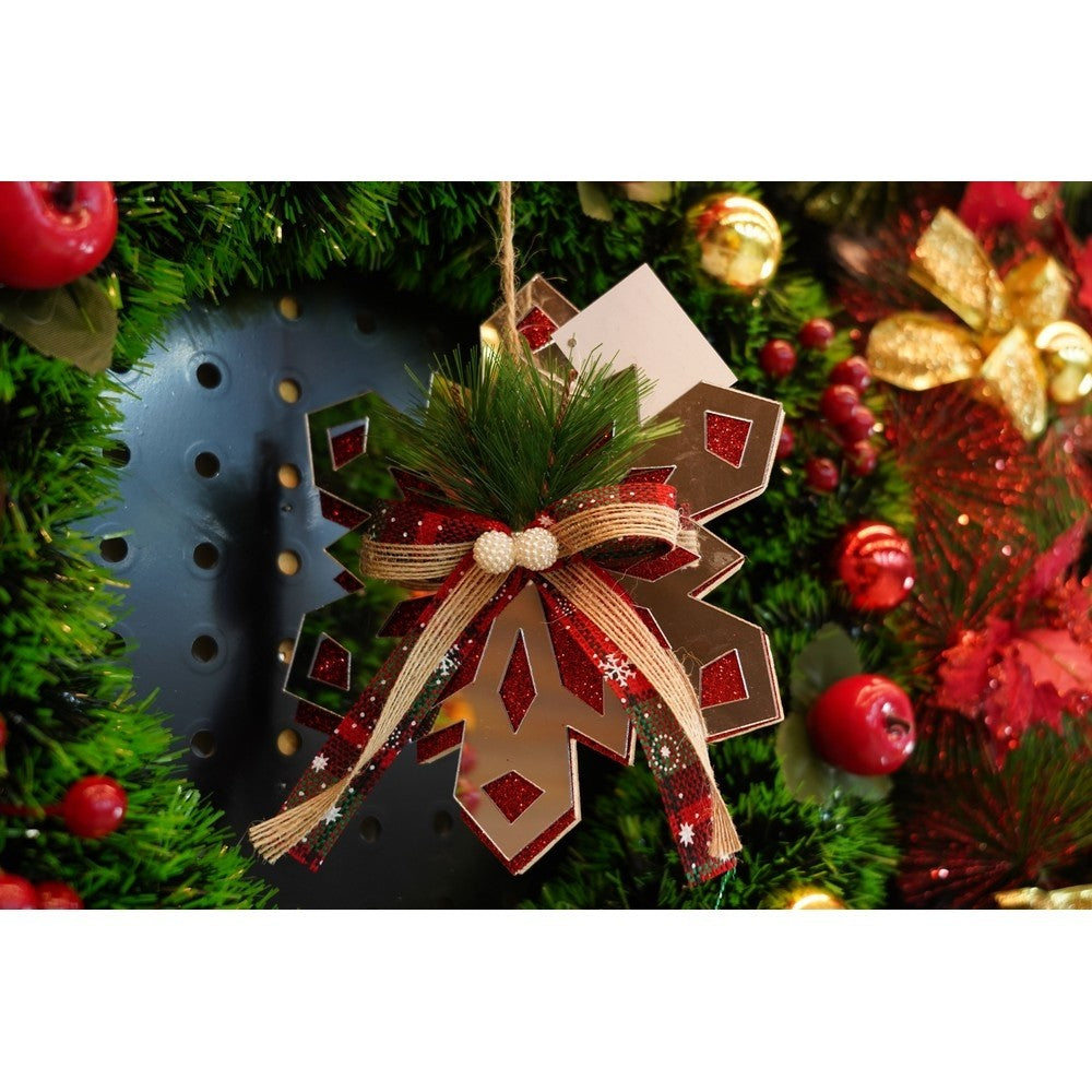 Ornament brad, Fulg de nea, Argintiu, Lucios, 14*15CM, Acril, Interior/ Exterior