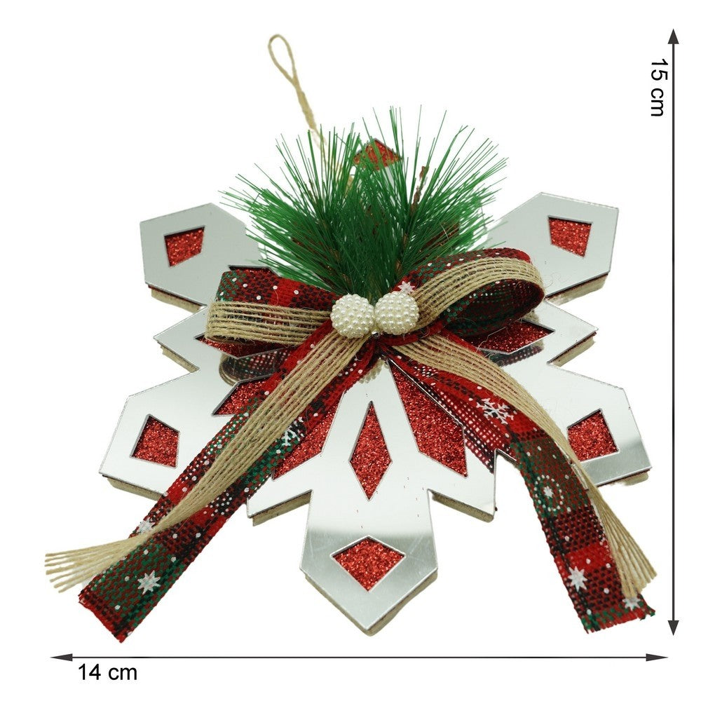 Ornament brad, Fulg de nea, Argintiu, Lucios, 14*15CM, Acril, Interior/ Exterior