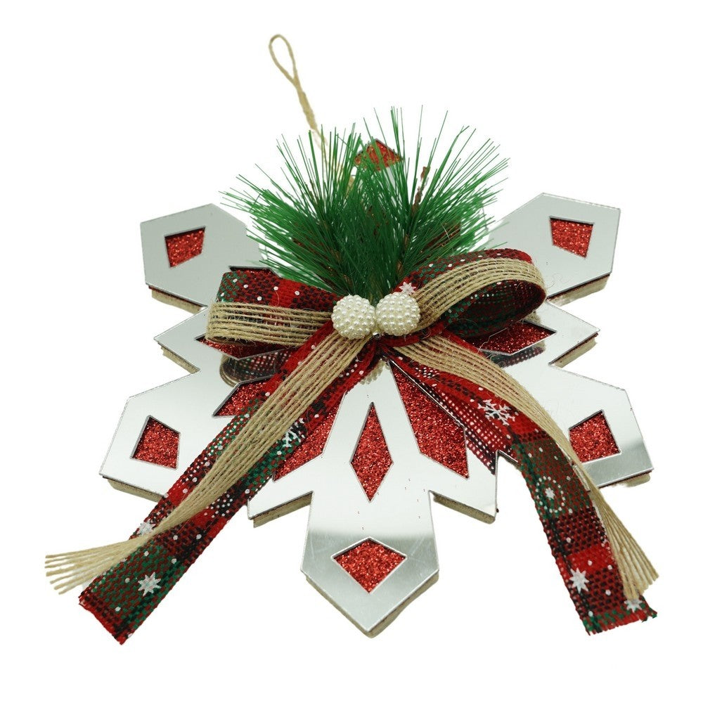 Ornament brad, Fulg de nea, Argintiu, Lucios, 14*15CM, Acril, Interior/ Exterior