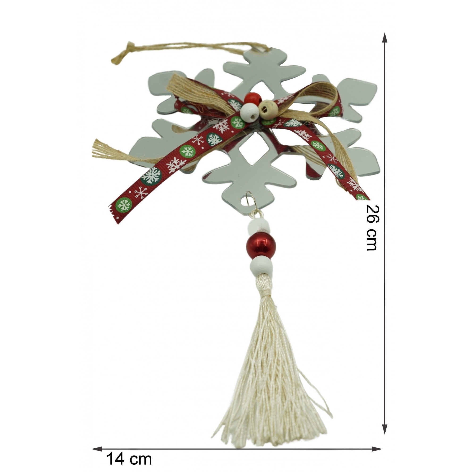 Ornament brad, Fulg de nea, Argintiu, Lucios, 14*26CM, Acril, Interior/ Exterior