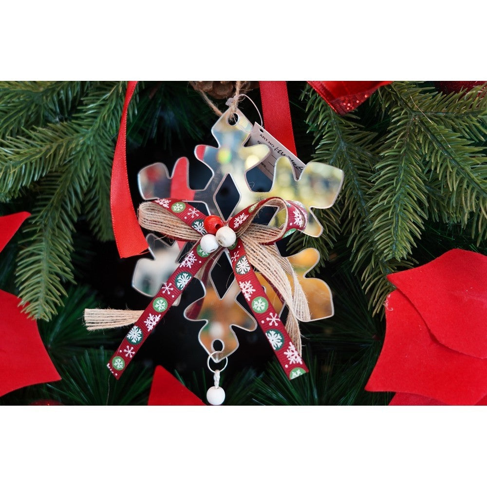 Ornament brad, Fulg de nea, Argintiu, Lucios, 14*26CM, Acril, Interior/ Exterior