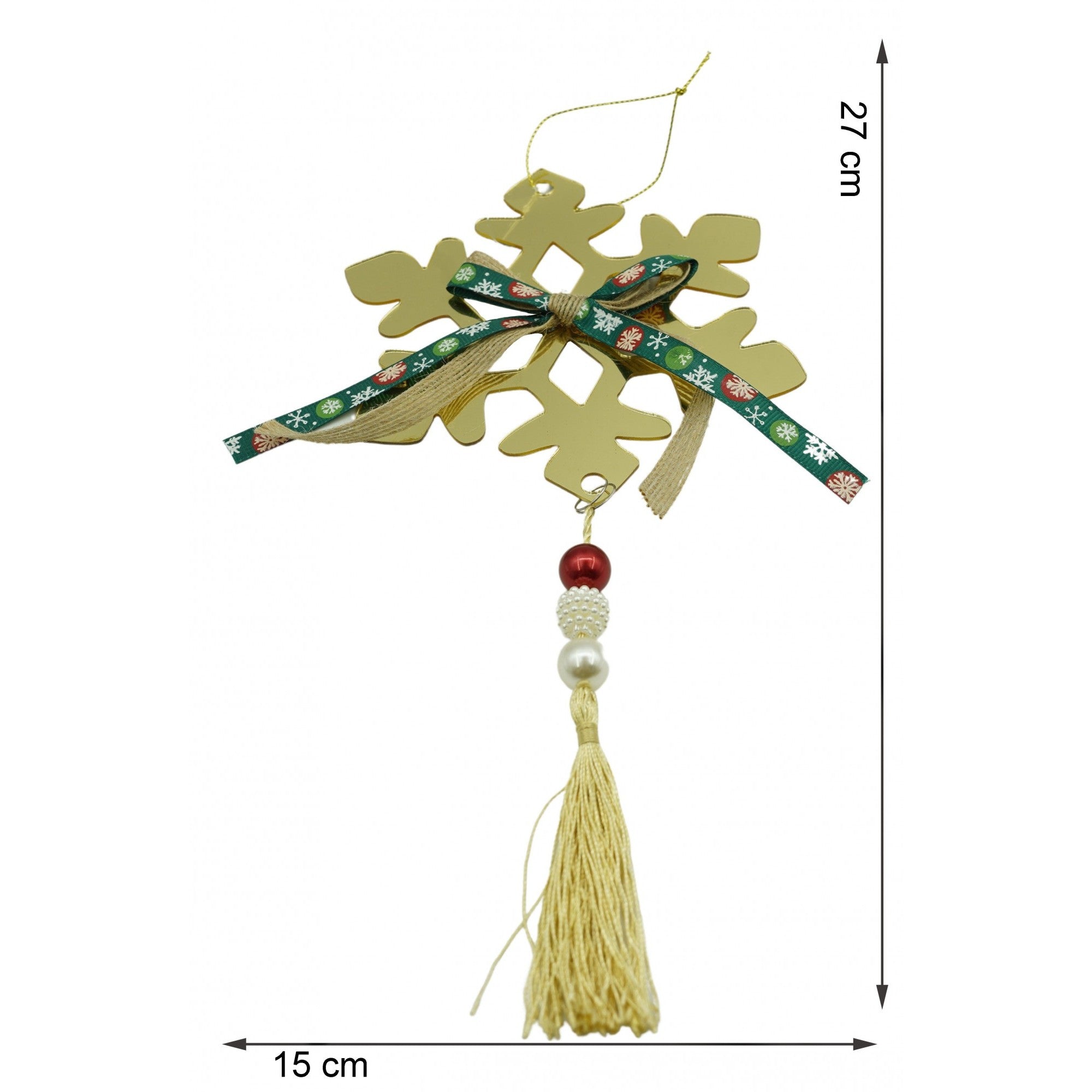 Ornament brad, Fulg de nea, Auriu, Lucios, 15*27CM, Acril, Interior/ Exterior