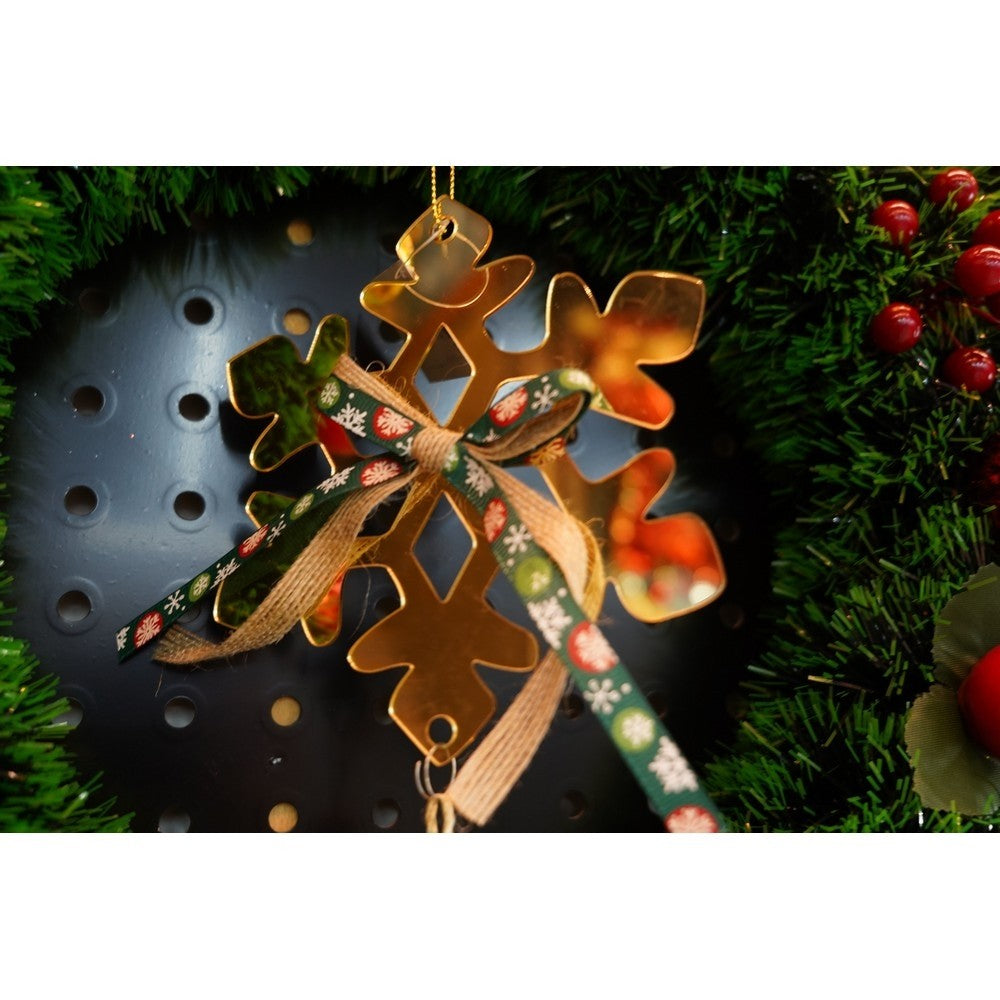 Ornament brad, Fulg de nea, Auriu, Lucios, 15*27CM, Acril, Interior/ Exterior