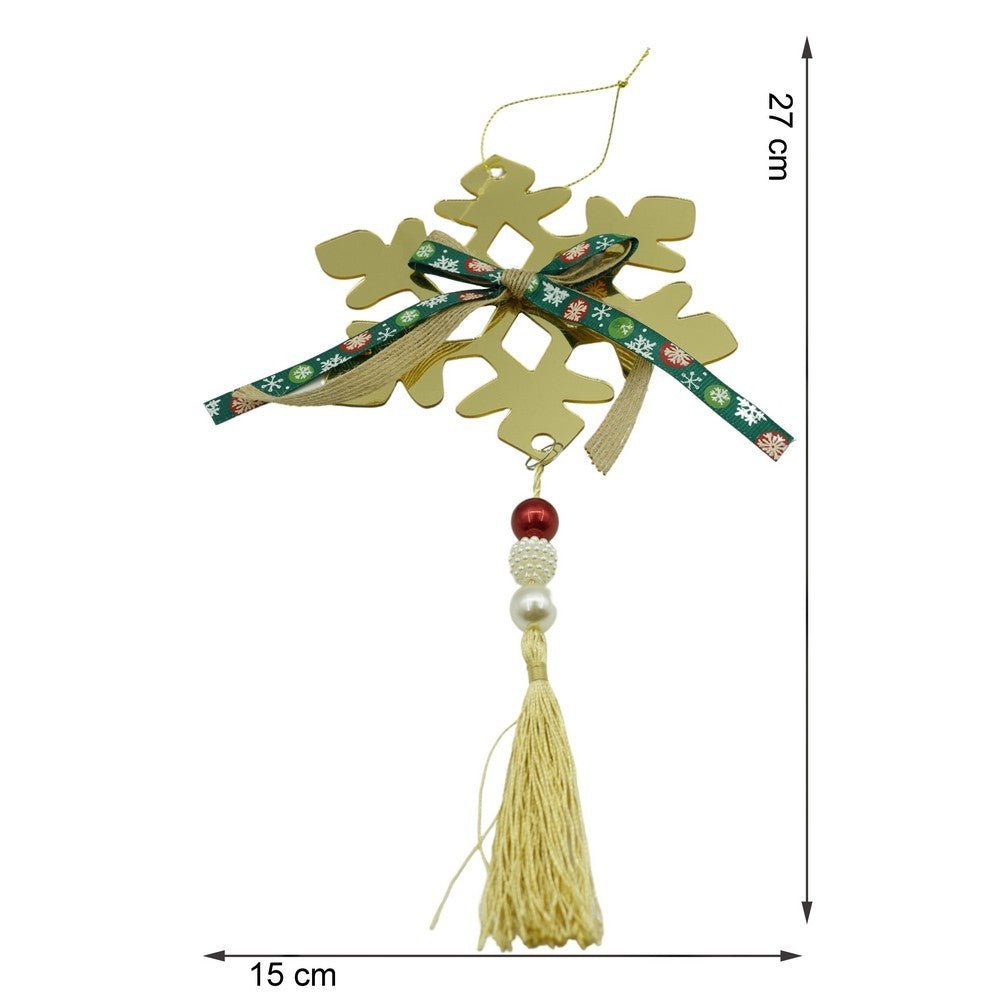 Ornament brad, Fulg de nea, Auriu, Lucios, 15*27CM, Acril, Interior/ Exterior