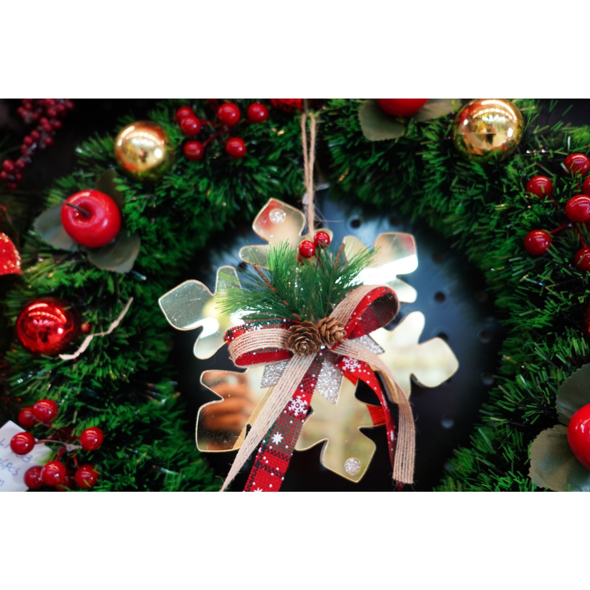 Ornament brad, Fulg de nea, Auriu, Lucios, 16*16CM, Acril, Interior/ Exterior