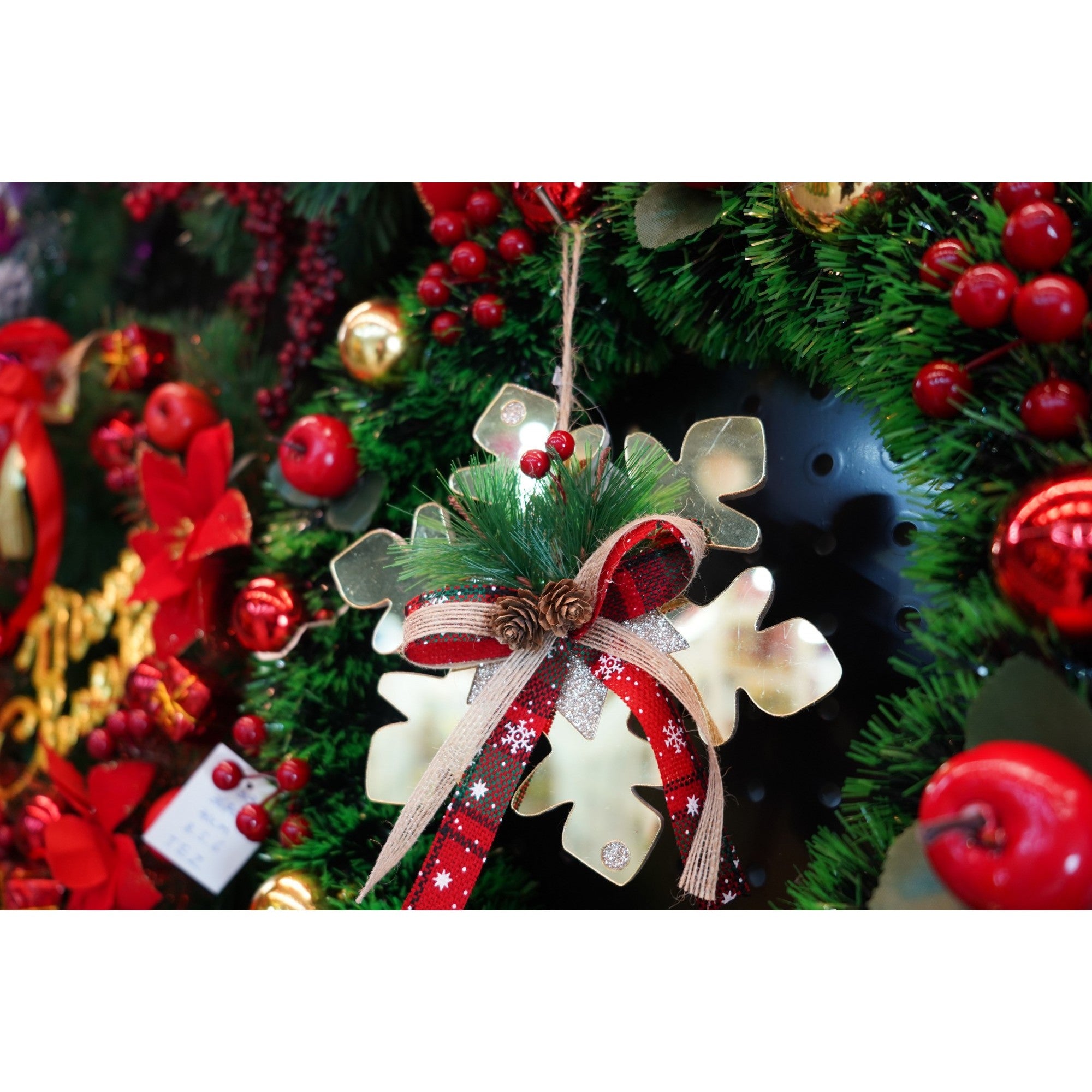 Ornament brad, Fulg de nea, Auriu, Lucios, 16*16CM, Acril, Interior/ Exterior