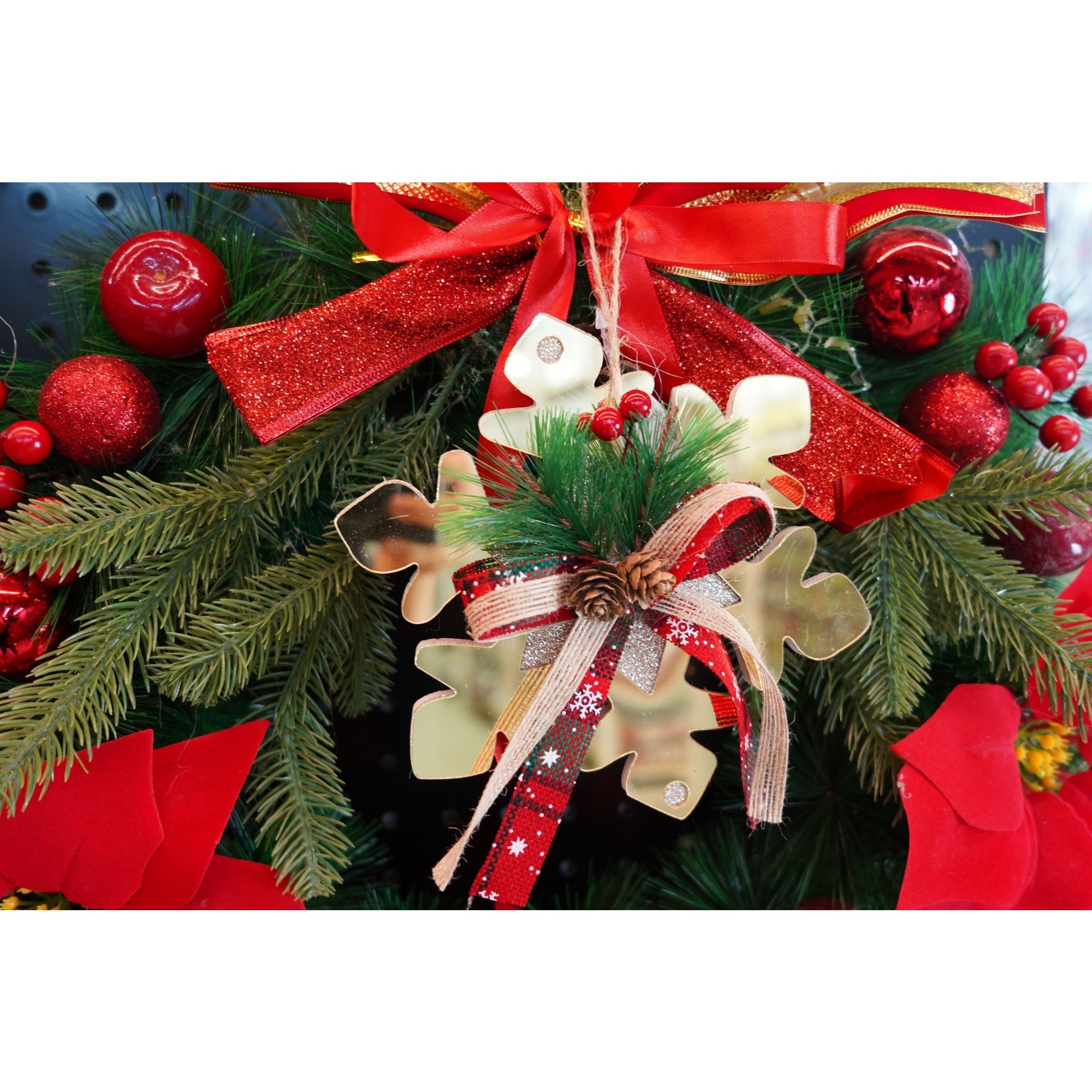 Ornament brad, Fulg de nea, Auriu, Lucios, 16*16CM, Acril, Interior/ Exterior