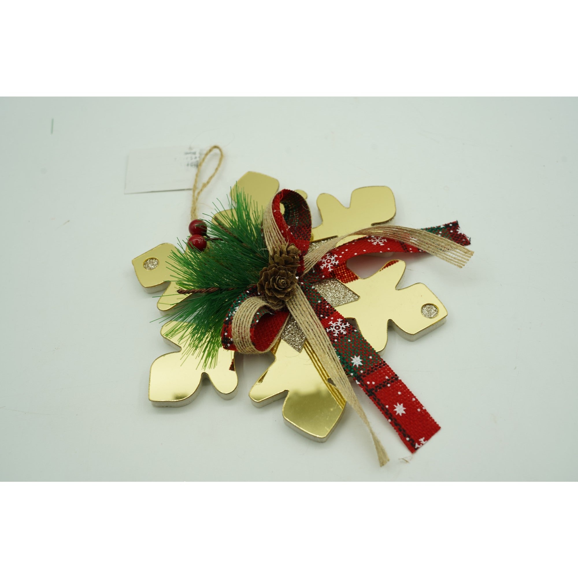 Ornament brad, Fulg de nea, Auriu, Lucios, 16*16CM, Acril, Interior/ Exterior