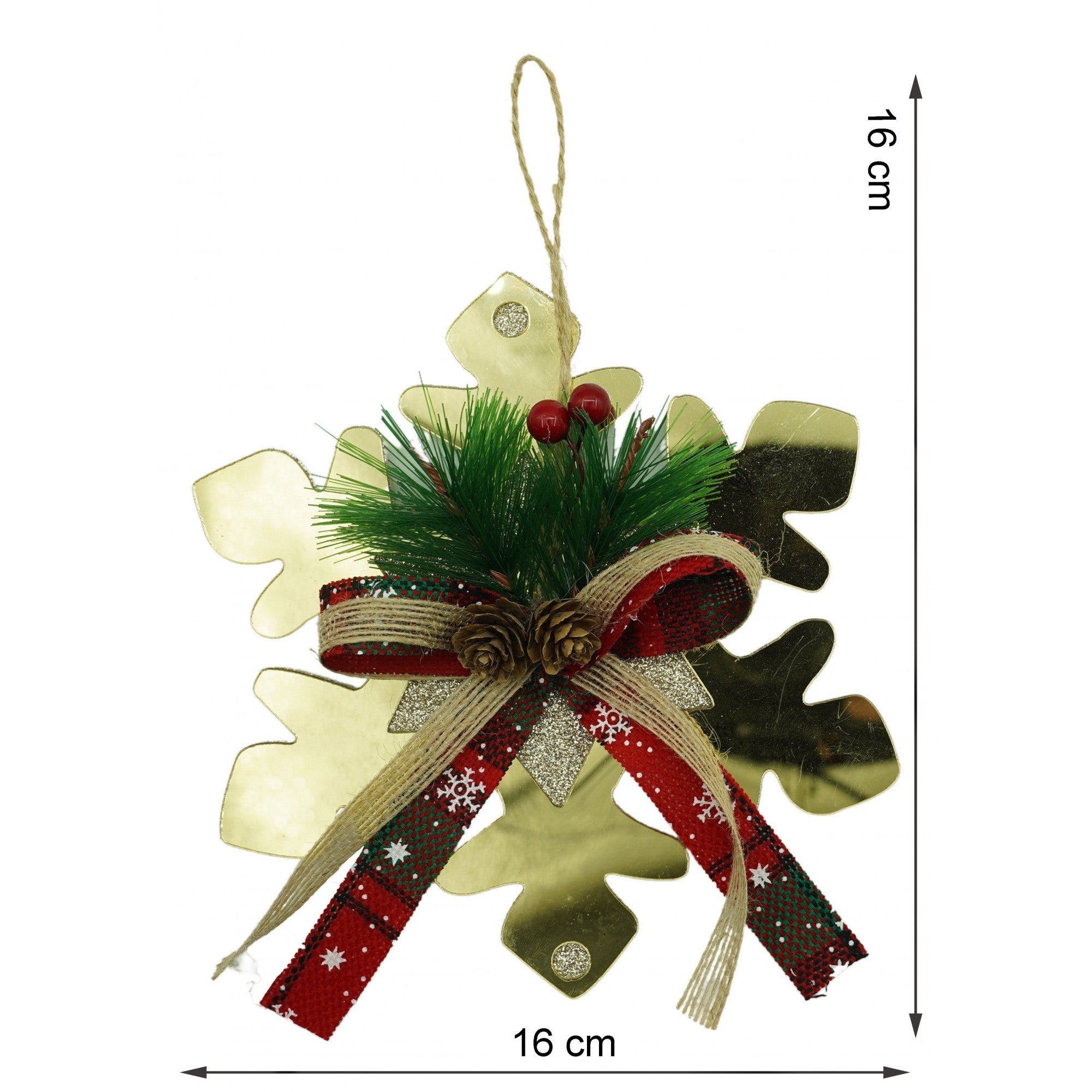 Ornament brad, Fulg de nea, Auriu, Lucios, 16*16CM, Acril, Interior/ Exterior