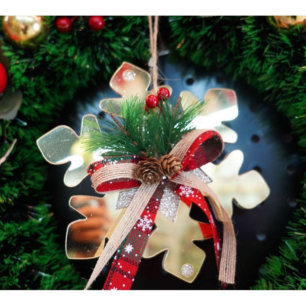 Ornament brad, Fulg de nea, Auriu, Lucios, 16*16CM, Acril, Interior/ Exterior