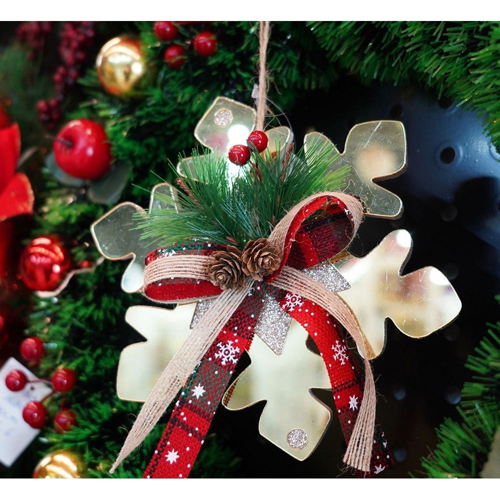 Ornament brad, Fulg de nea, Auriu, Lucios, 16*16CM, Acril, Interior/ Exterior