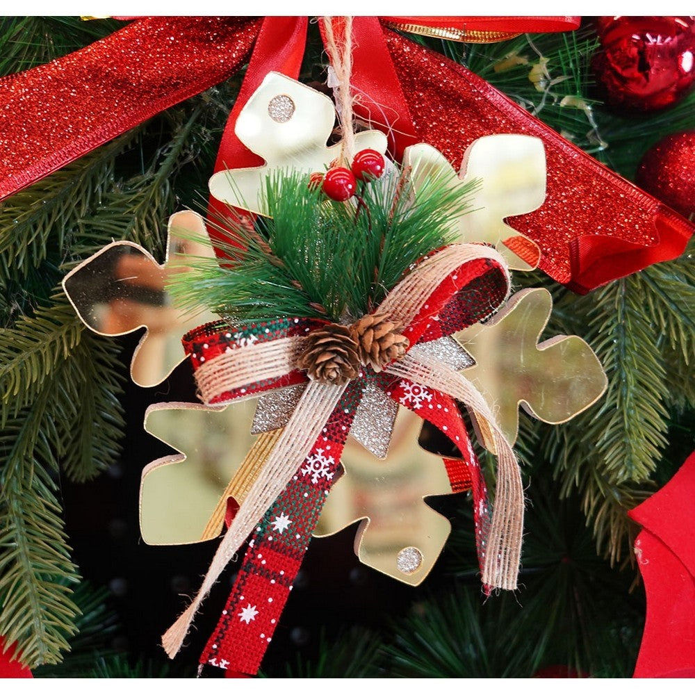 Ornament brad, Fulg de nea, Auriu, Lucios, 16*16CM, Acril, Interior/ Exterior