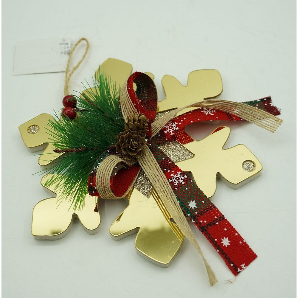 Ornament brad, Fulg de nea, Auriu, Lucios, 16*16CM, Acril, Interior/ Exterior