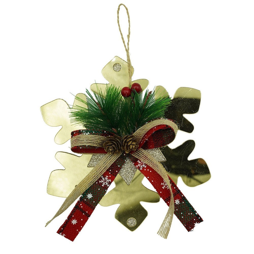 Ornament brad, Fulg de nea, Auriu, Lucios, 16*16CM, Acril, Interior/ Exterior
