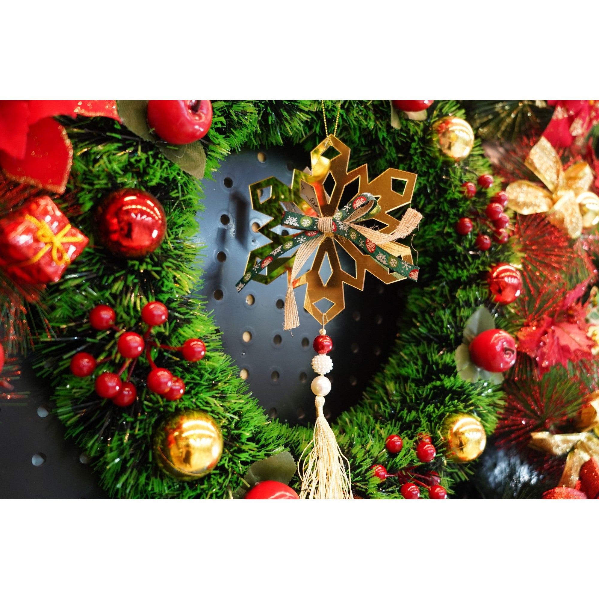 Ornament brad, Fulg de nea, Auriu, Lucios, 16*30CM, Acril, Interior/ Exterior