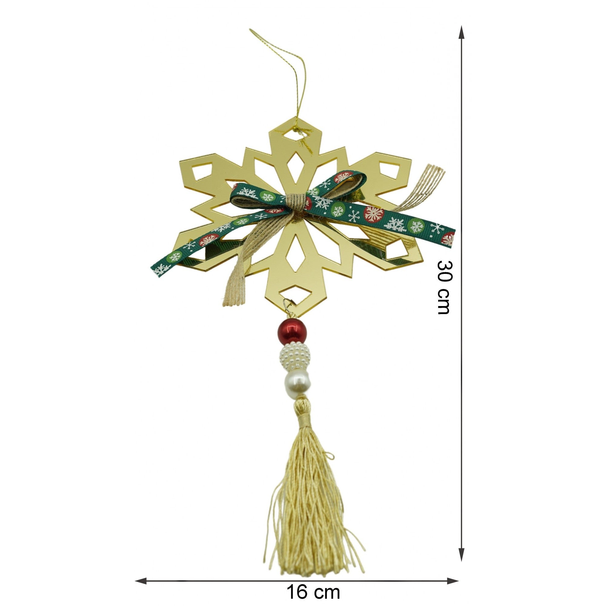 Ornament brad, Fulg de nea, Auriu, Lucios, 16*30CM, Acril, Interior/ Exterior