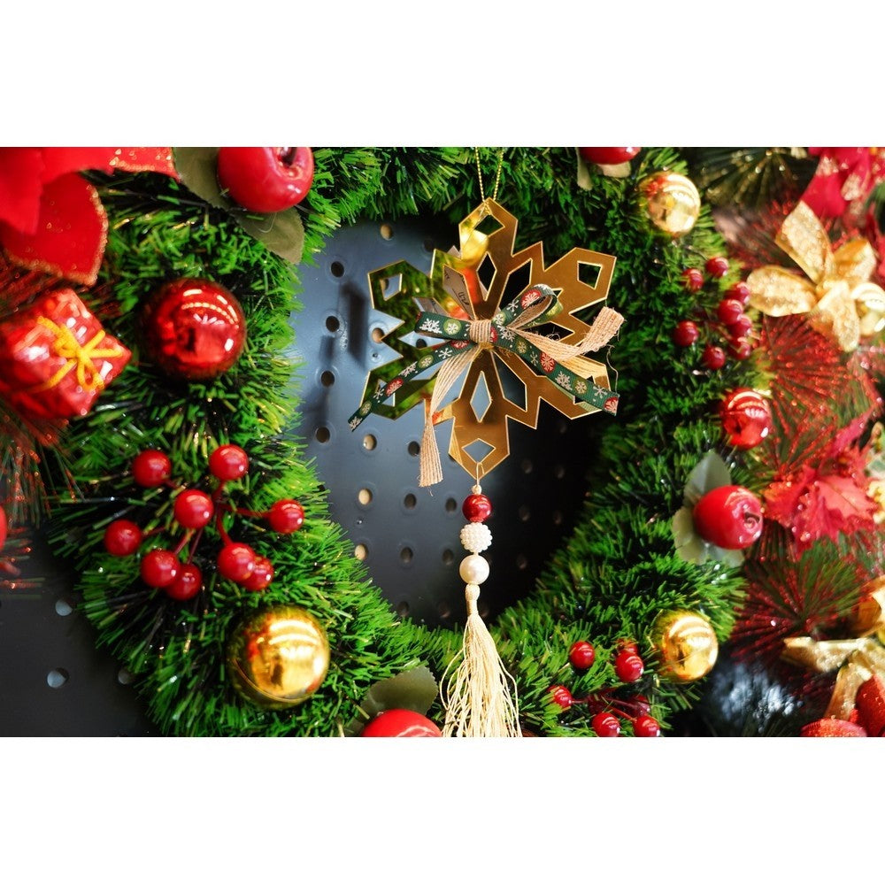 Ornament brad, Fulg de nea, Auriu, Lucios, 16*30CM, Acril, Interior/ Exterior
