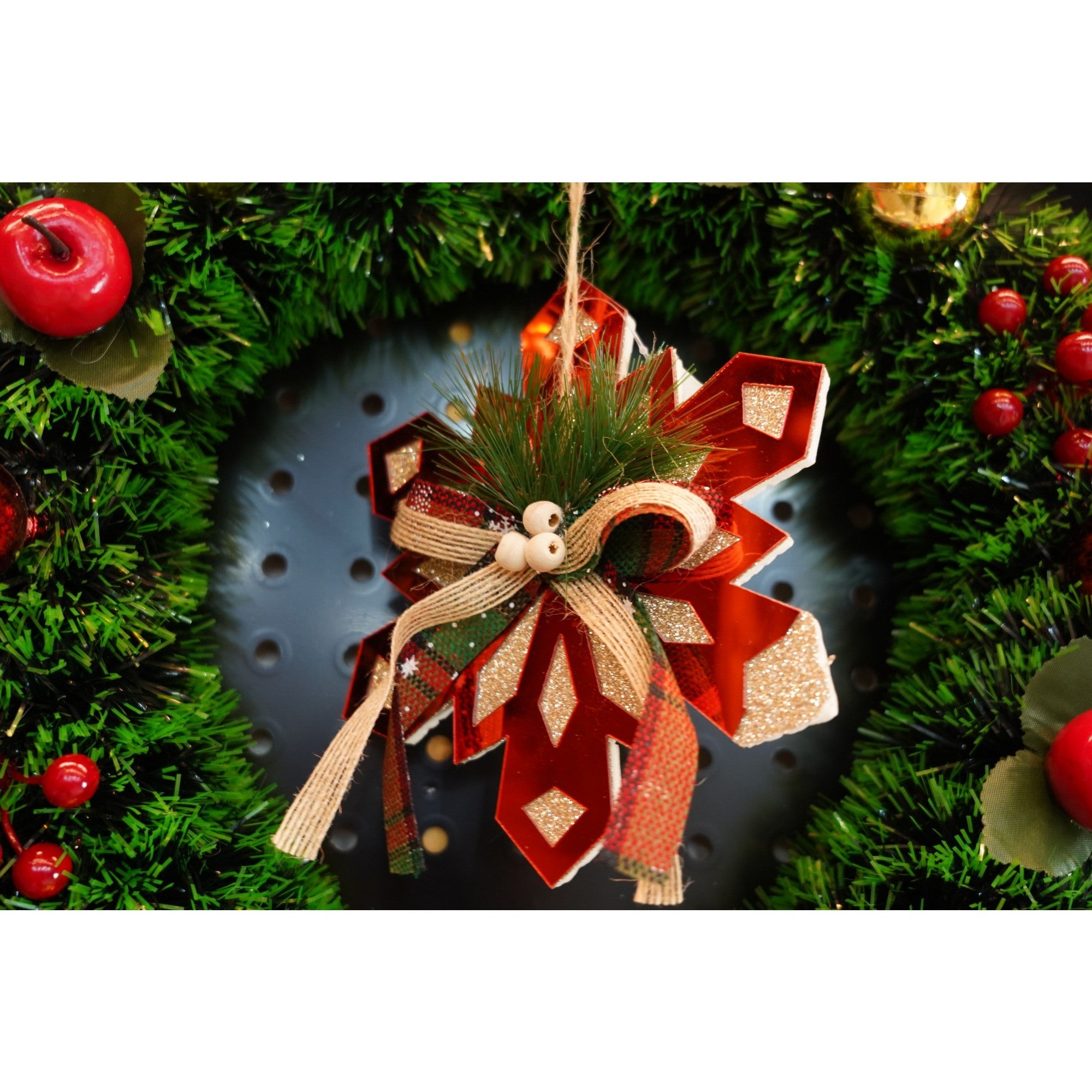 Ornament brad, Fulg de nea, Rosu, Lucios, 15*15CM, Acril, Interior/ Exterior