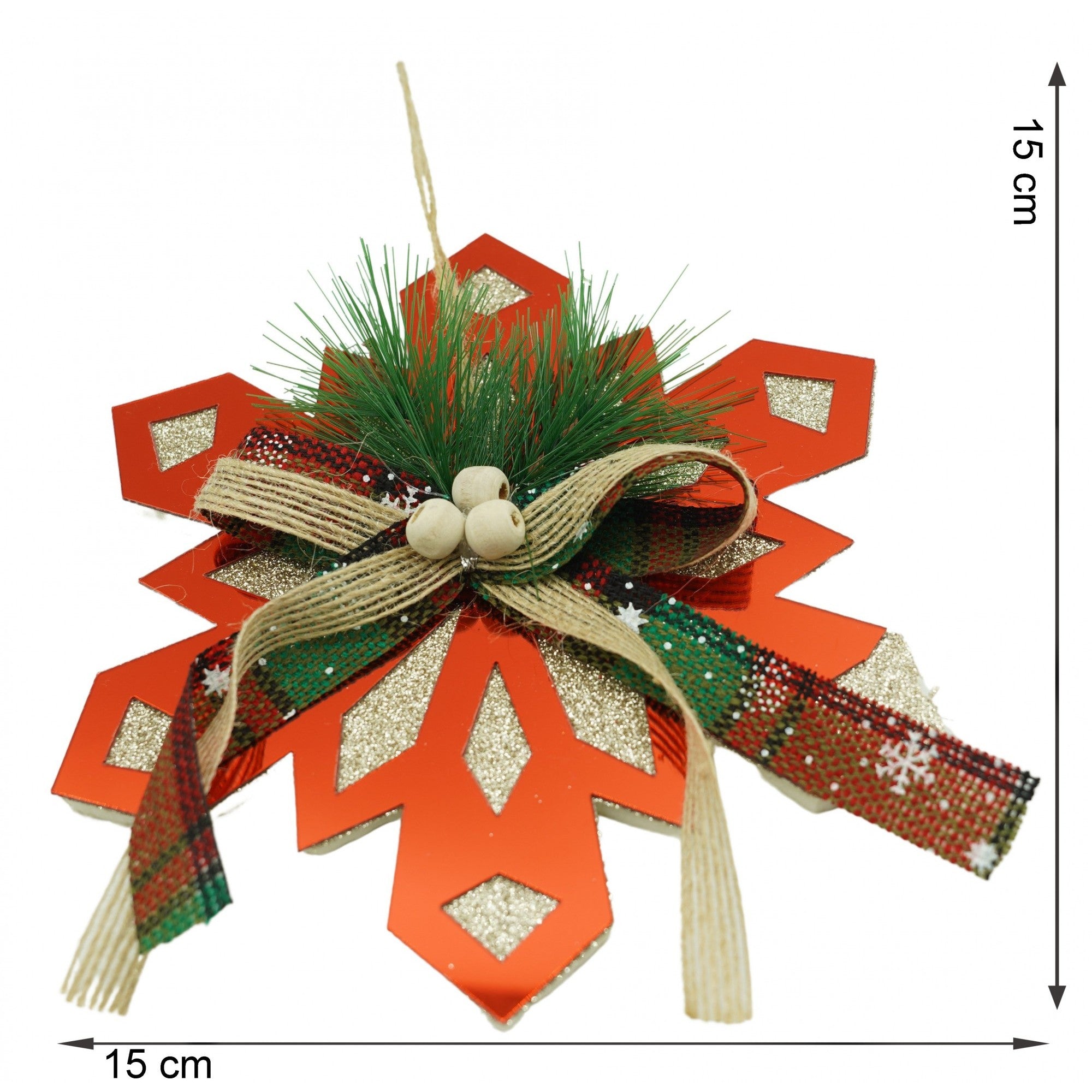 Ornament brad, Fulg de nea, Rosu, Lucios, 15*15CM, Acril, Interior/ Exterior