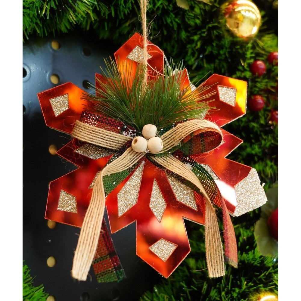 Ornament brad, Fulg de nea, Rosu, Lucios, 15*15CM, Acril, Interior/ Exterior
