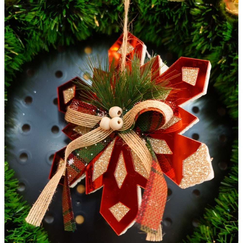 Ornament brad, Fulg de nea, Rosu, Lucios, 15*15CM, Acril, Interior/ Exterior